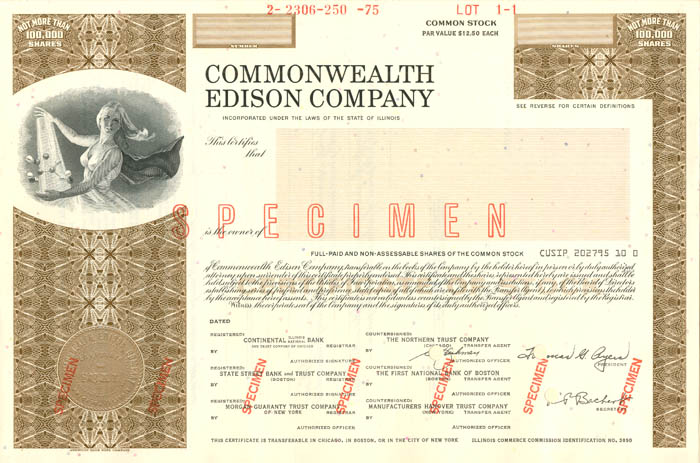 Commonwealth Edison Co. - Specimen Stock Certificate